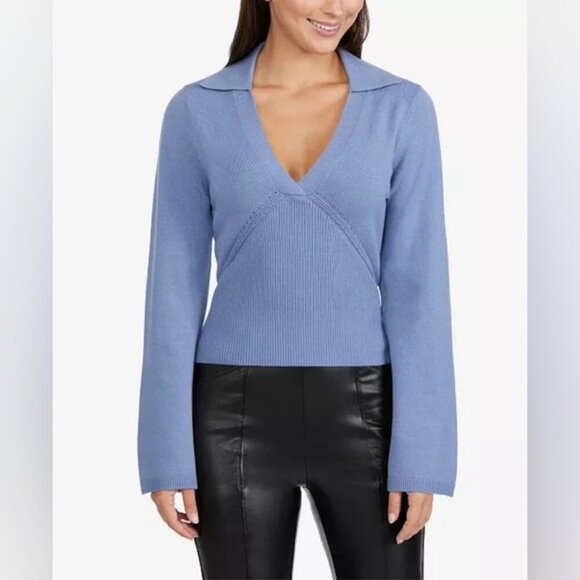 Laundry By Shelli Segal V-Neck Collared Rib Cutout Preppy Sweater M - Picture 1 of 8
